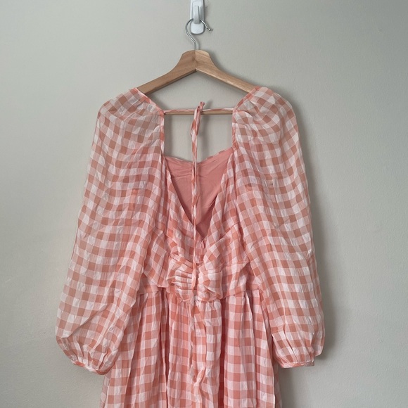 Kestan Coquette Style Baby Pink Gingham Square neck Long Sleeve Maxi Dress - Picture 7 of 15